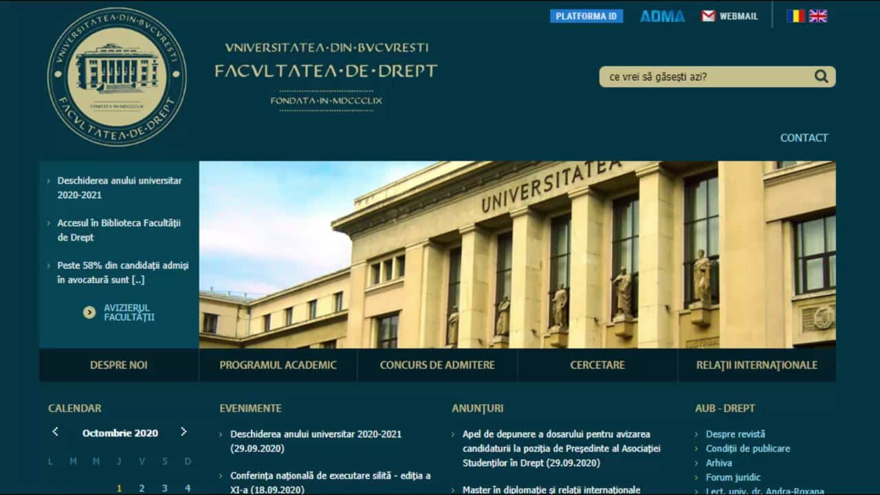 Facultatea de Drept a Universității din București – Deschiderea anului universitar 2020-2021