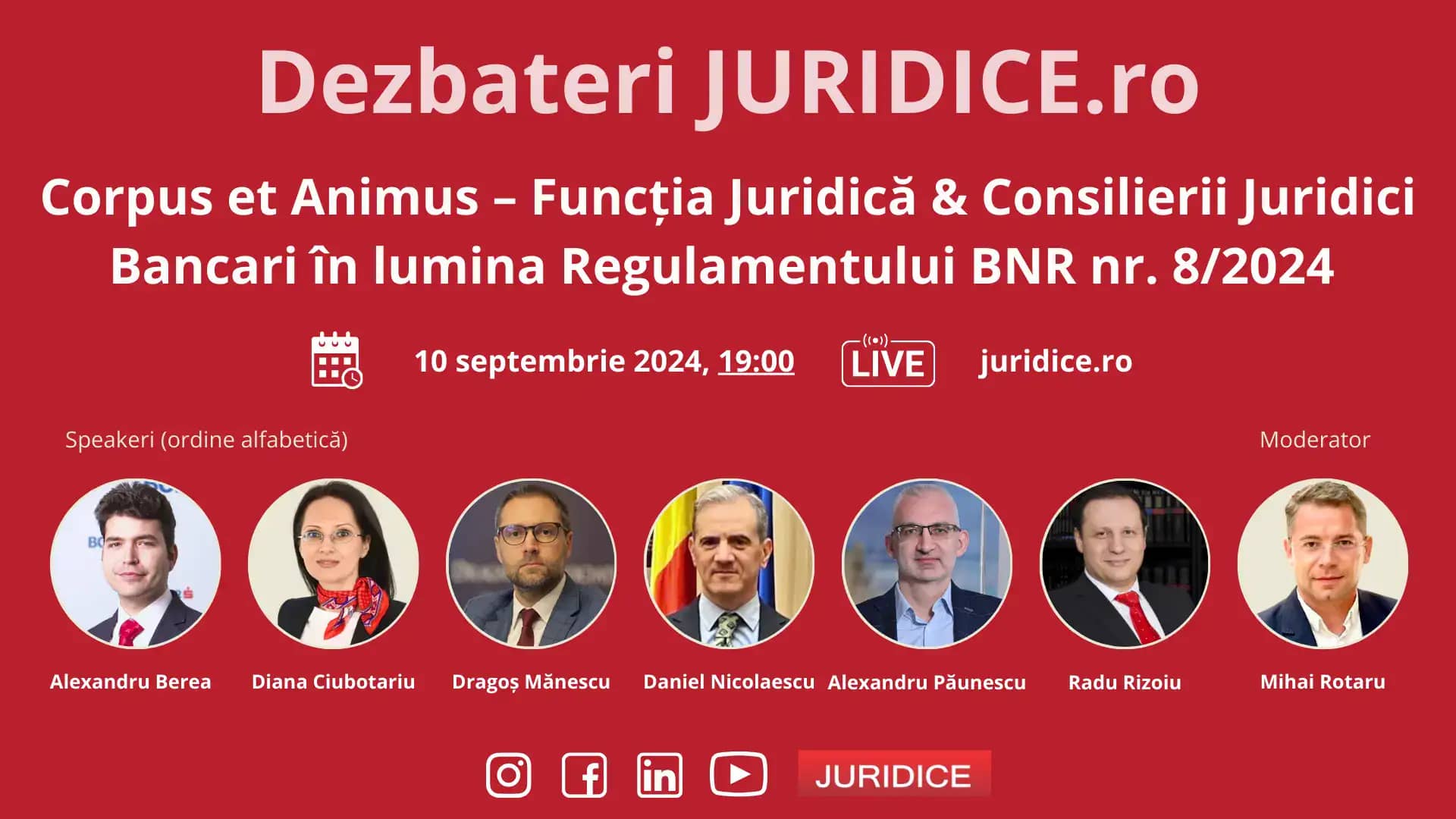 Corpus et Animus – Funcția Juridică & Consilierii Juridici Bancari în lumina Regulamentului BNR nr. 8/2024 / 10 septembrie 2024 (ediția 650)